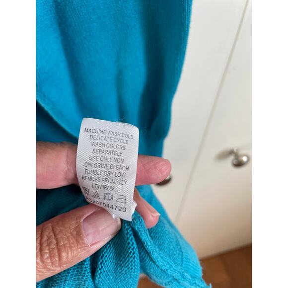 Woman Within aqua blue button front shaker cardigan sweater cotton duster 22/24 - Picture 7 of 7